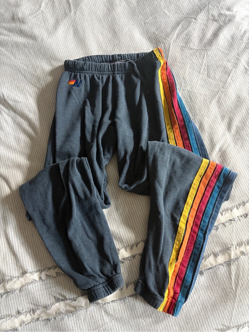 Aviator Nation Kids Charcoal Sweatpants with Rainbow Side Stripes